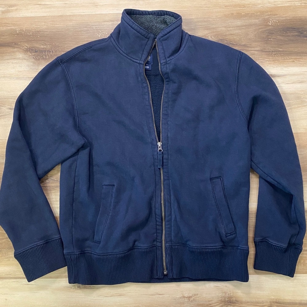 Gap Full Zip Fleece Sweatshirt Size S Sherpa Lined Mock Neck Navy Blue Jacket